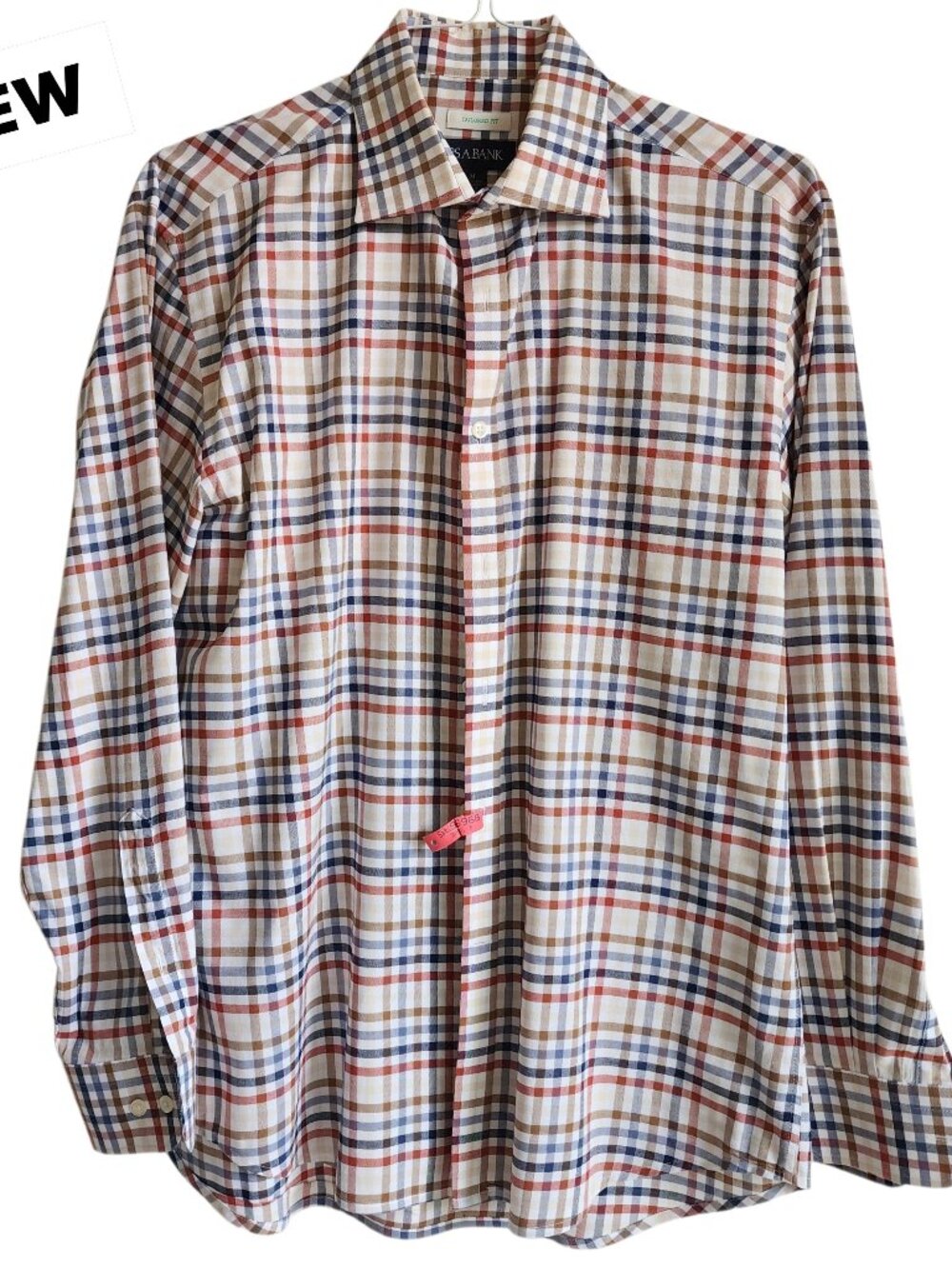 Medium Jos A Bank Shirt Tan Olive Check Multicolor Autumn Earth Tones M Size Man